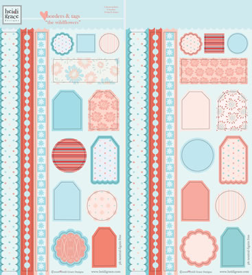Heidi Grace - The Wildflowers - Chipboard Borders & Tags with Glitter  (sold in 3's)